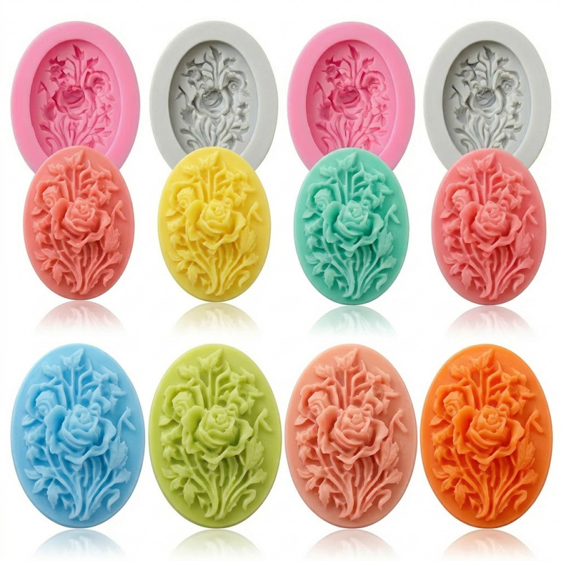 Soap Making Ins - แม่พิมพ์ซิลิโคน 4 ชิ้นรูปทรงดอกไม้，แม่พิมพ์ซิลิโคนที่ถอดออกง่ายและนำกลับมาใช้ใหม่ได้，เหมาะสำหรับการทำสบู่แฮนด์เมดในฤดูร้อน，ยังเหมาะสำหรับการใช้งานอื่นๆ