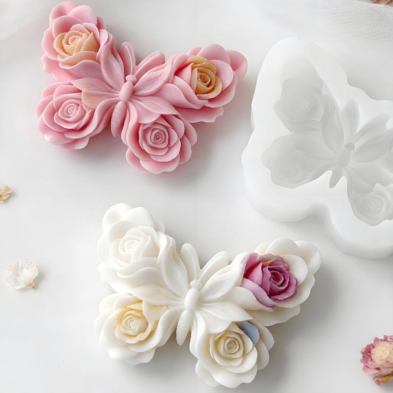 Soap Making Ins - แม่พิมพ์ซิลิโคนรูปผีเสื้อกุหลาบ DIY สำหรับทำเทียนหอม ปูนปลาสเตอร์ เรซิ่นอีพ็อกซี่ ของตกแต่ง